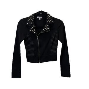 Olsenboye Black Studded Fitted Crop Long Sleeve Moto Jacket Womens Size S